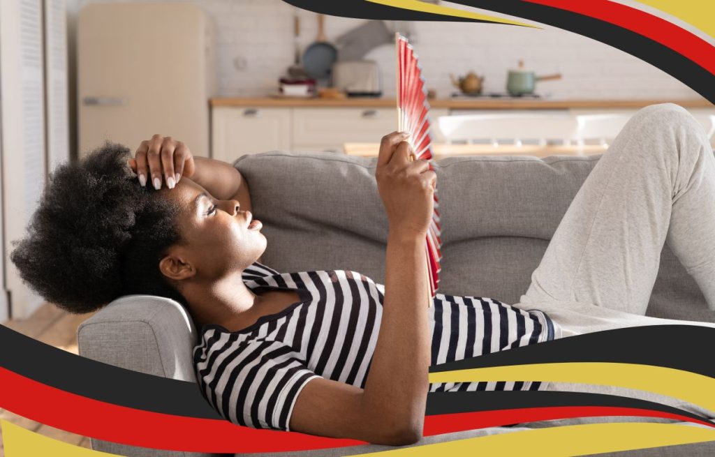 This is an image of a women sweating at home.